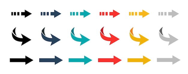 Pfeil-Satz-Vektor-Illustration Farbige Pfeilsymbole Vektor-Symbolen Pfeilsatz-Ikonen Pfeilenpfeil-Iconen Vektorkollektion Vektorillustration