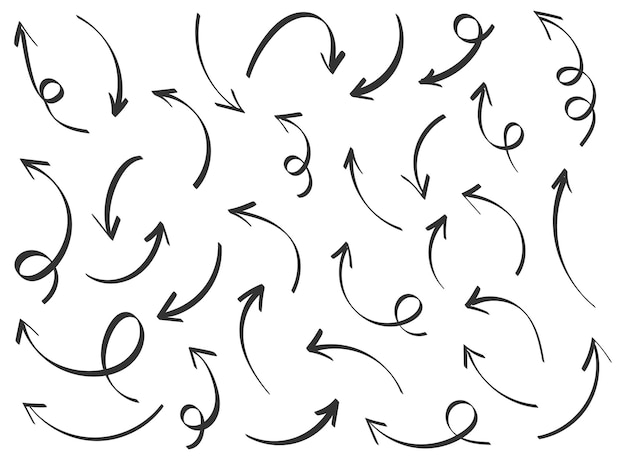 Pfeil-Symbol im handgezeichneten Stil Handgemachte Doodle-Vektorillustration auf isoliertem Hintergrund Cursor-Zeiger-Zeichen-Geschäftskonzept