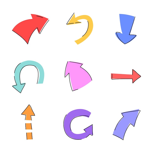 Pfeile handgezeichneter stil in verschiedenen farben