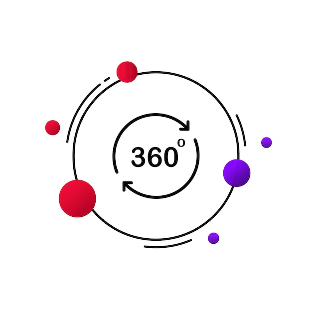 Pfeile liniensymbol kreis tortenzeiger 360-grad-ansicht sichtbarkeit betrachtungswinkel virtual-reality-konzept vektorliniensymbol für unternehmen