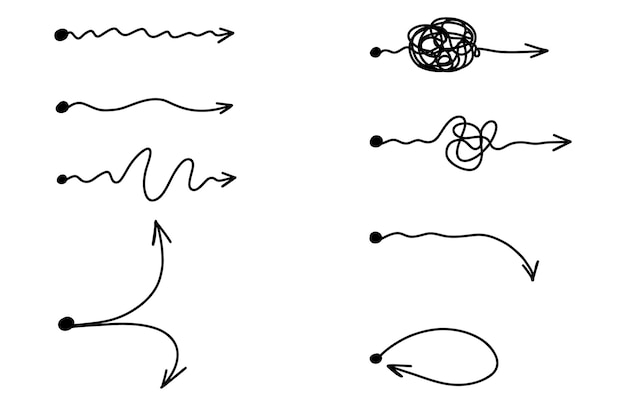 Vektor pfeile set chaos verstand gehirn problemlösung und geschäftslösung suche herausforderung konzept