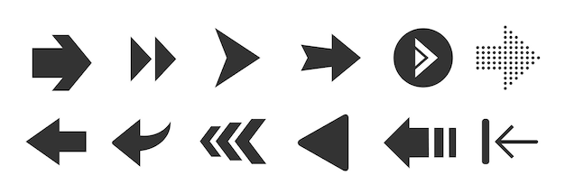 Pfeile setzen Symbole. Pfeil-Symbol. Sammlung von Pfeilvektoren. Pfeil. Mauszeiger. Moderne einfache Pfeile.