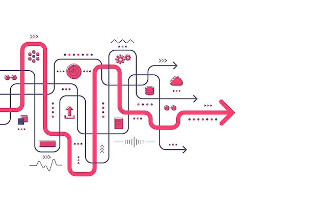 Pfeilrichtung Kommunikation Visualisierung Verbindungskonzept Technologiedaten-Array visuell für Web-Banner Vektor-Illustration