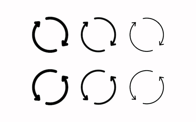 Vektor pfeilsymbole aktualisieren liniensatz von pfeilen in einem kreis relog-schaltflächendesign vektorsymbol