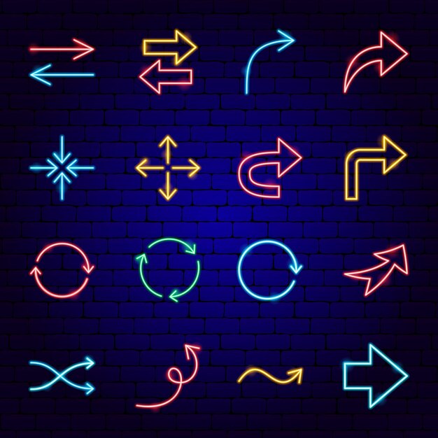 Pfeilzeichen neon-icons. vektor-illustration der richtungsförderung.