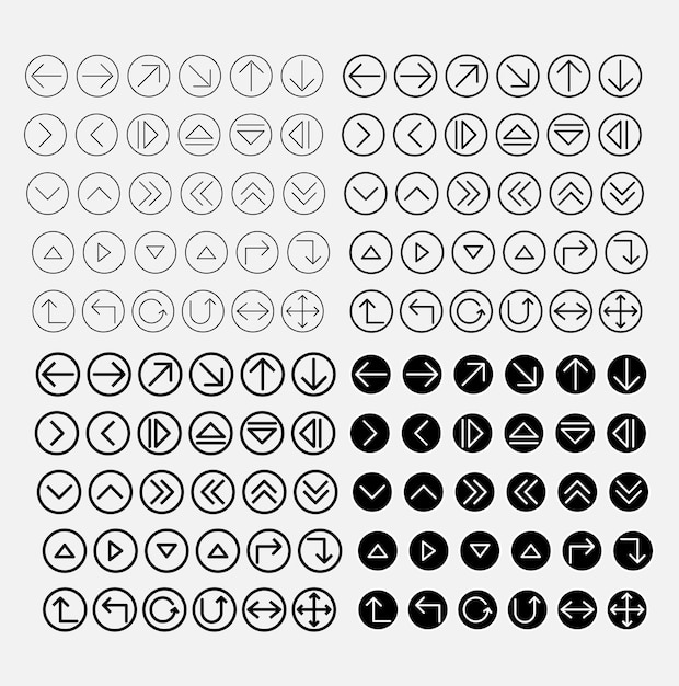 Pfeilzeichen-Symbol oben unten links rechts Zeichen Ein Satz von quadratischen Tasten mit Symbolen Richtungszeiger