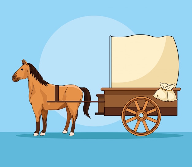 Vektor pferd mit antikem kutschenfahrzeug