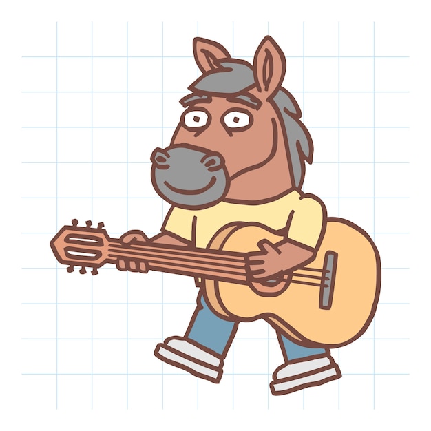 Pferd spielt gitarre und geht
