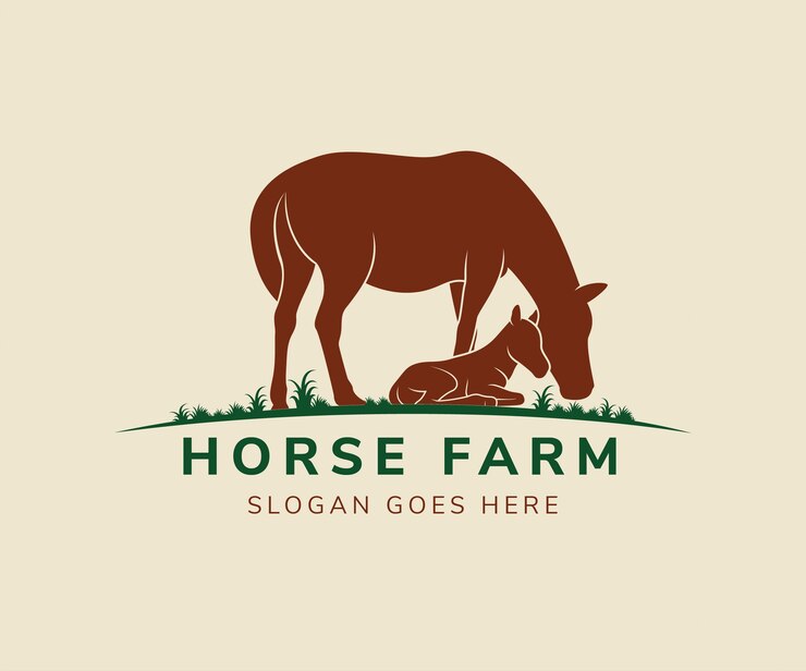 Pferdeland und Gras Logo Template Design Vector. braune und grüne Farben.