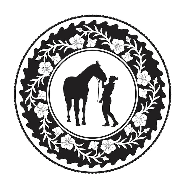 Vektor pferdelogo und mädchen lieben handgefertigte silhouette