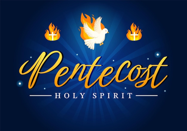 Pfingstsonntag illustration mit flamme und heiliger geist taube im urlaub der christlichen religionskultur