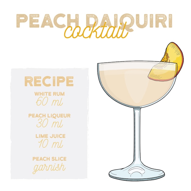 Pfirsich daiquiri cocktail illustration rezept getränk mit zutaten