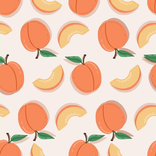 Pfirsichfrucht nahtloses muster pfirsich im cartoon-stil wiederholte kulisse