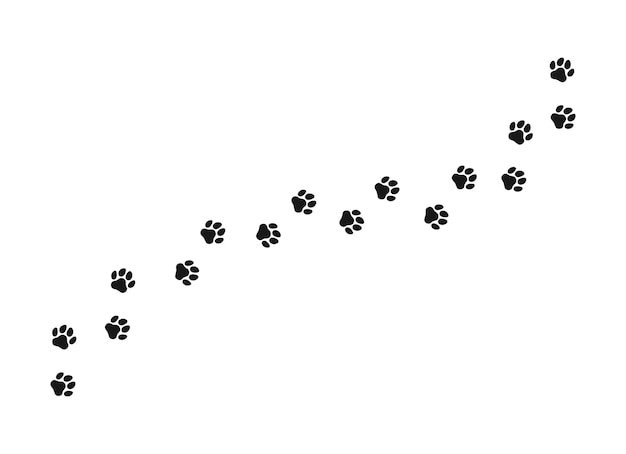 Pfotenabdruck Katze, Hund, Welpenhaustierspur. Isolierter Silhouettenvektor.