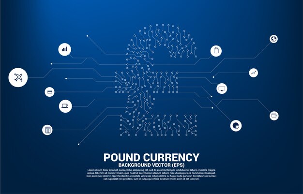 Pfund sterling währung geld-symbol von platine stil punkt verbindungslinie.