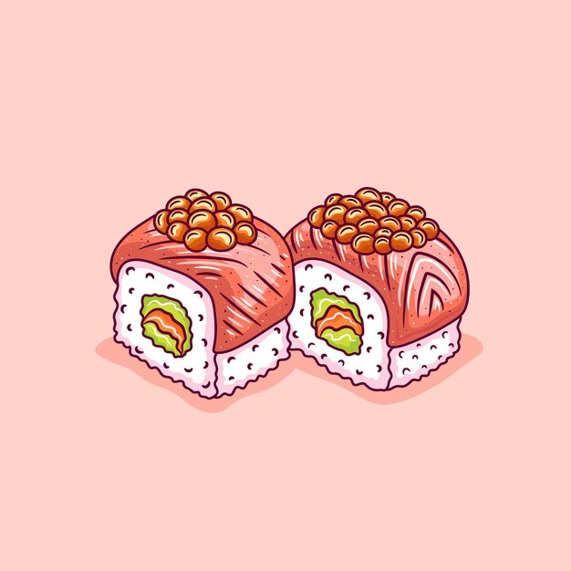 Philadelphia mit Lachs-SushiVektorillustration für Menü-Café-Bar-Poster-Restaurant-Banner-Emblem-Aufkleber-Logo-LabelHandzeichnungsstil-Kontur