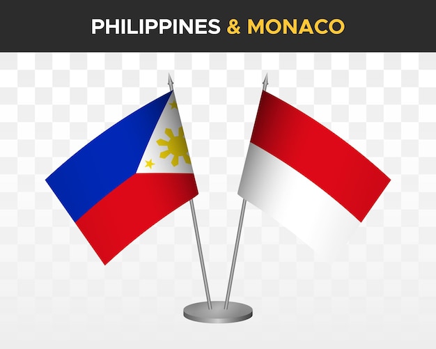 Philippinen vs. monaco schreibtischfahnen mockup isolierte 3d-vektorillustration tischfahnen
