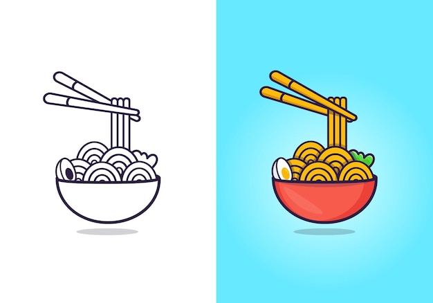 Pho und Nudeln Vektor-Illustration mit Essstäbchen, Hi-Quality Gradient Background.Premium Vector.