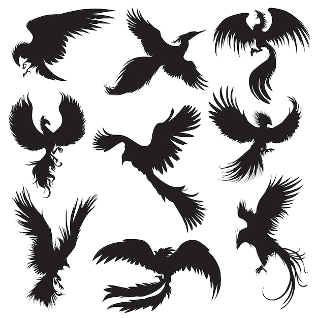 Vektor phoenix traditionelle fantasy-kreatur-silhouette