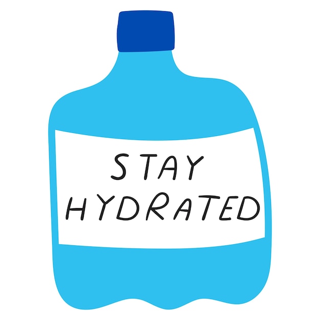 Phrase bleiben hydratisierte wasserflasche flaches design handgezeichnete illustration auf weißem hintergrund