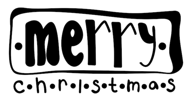 Phrase frohe Weihnachten im Doodle-Stil schwarz-weiße Buchstaben isoliert auf weiß