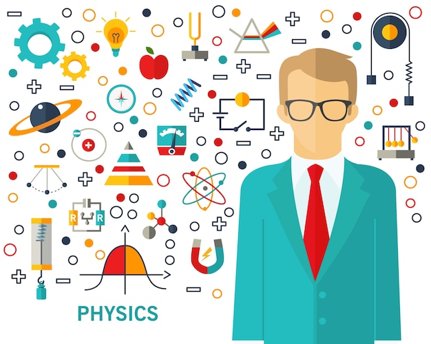 Physik-konzept-hintergrund. flache symbole.