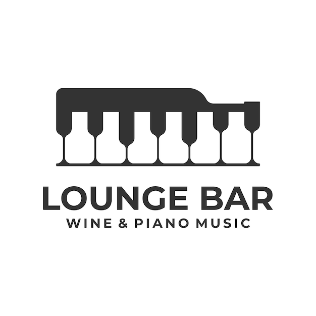 Piano-weingläser und -flaschen als inspiration für das logo-design der lounge-bar