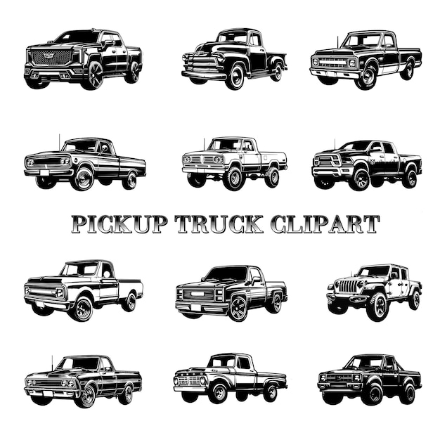 Pickup truck clipart silhouette vektor-satz