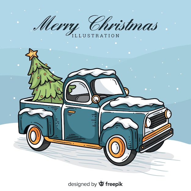 Vektor pickup truck mit weihnachtsbaum