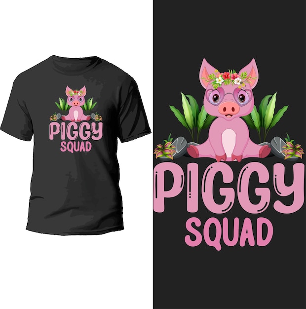 Vektor piggy squad-t-shirt-design.