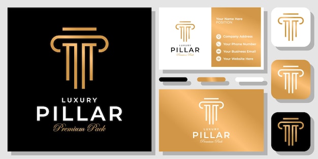 Pillar gold rechtsanwalt goldener luxus anwalt griechische gerechtigkeit logo design mit visitenkartenvorlage