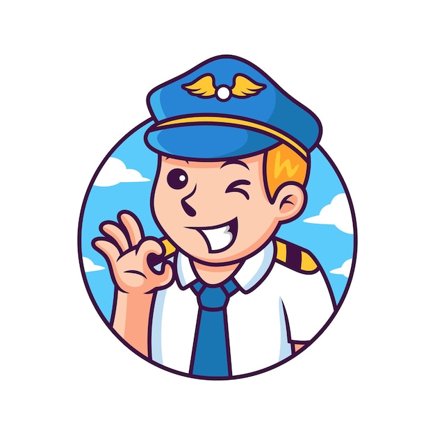 Pilot-cartoon mit niedlicher pose. symbol-abbildung. person symbol konzept isoliert