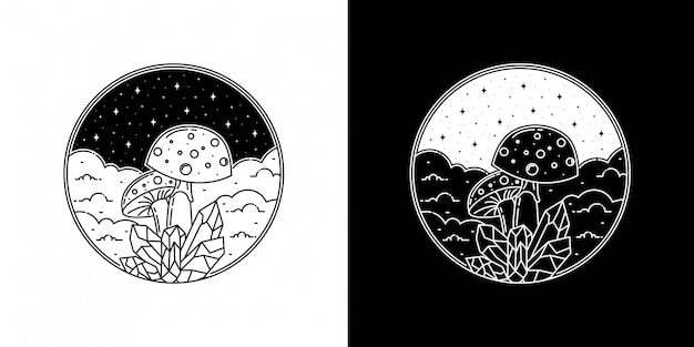 Pilz in der Wolke Monoline Abzeichen Design
