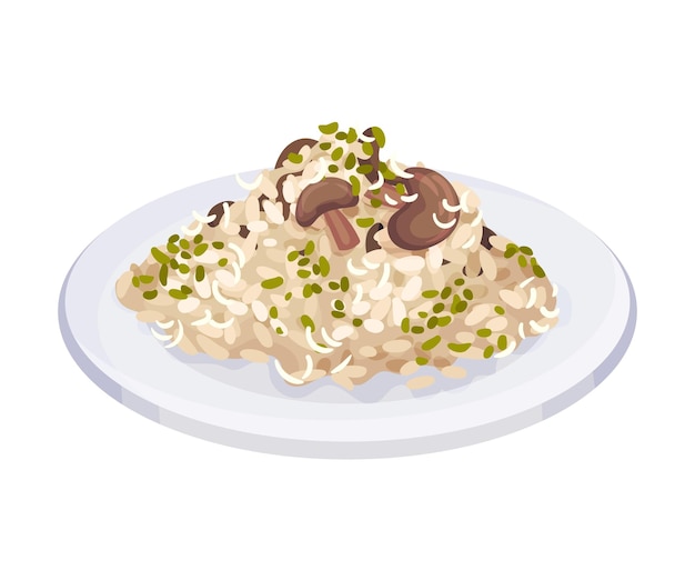 Vektor pilz-risotto traditionelle italienische küche lebensmittelgericht vektor-illustration