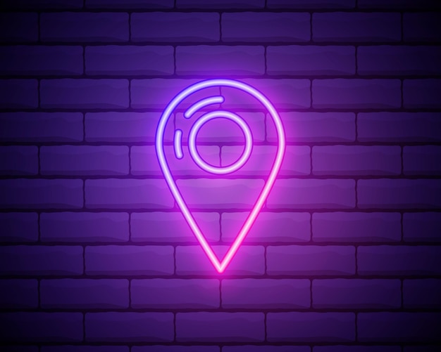 Pin-Neon-Stil-Symbol Einfacher dünner Umrissvektor von Web-Icons für ui- und ux-Website oder mobile Anwendung isoliert auf Ziegelwand