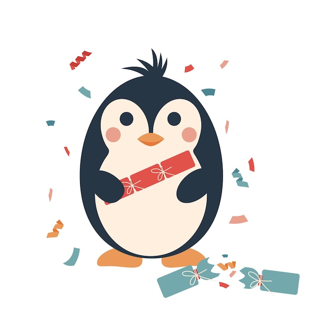 Pinguin-cartoon-illustration mit weihnachtskracher weihnachtscharakter winter 2023