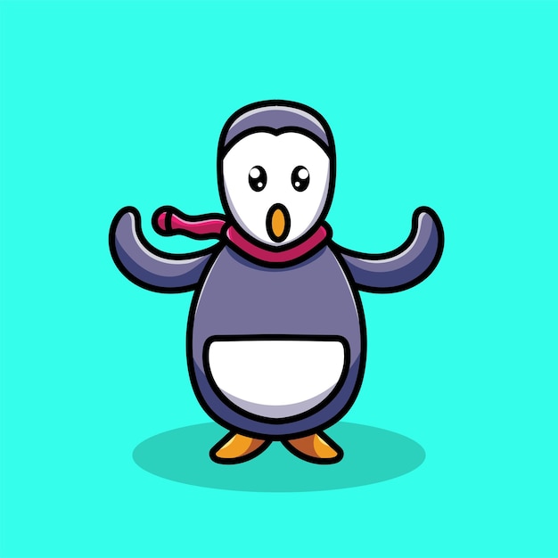 Pinguin-karikatur-maskottchen-lustiger vektor-lächeln-glück-spaß-niedlicher flacher design-schnee