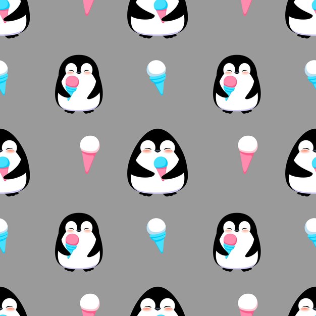 Pinguin mit Eiscreme Musterdesign Cartoon bunter Vektor illustriert