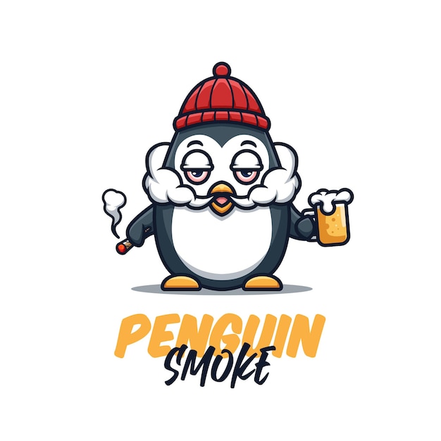 Pinguin rauch cartoon kreative logo illustartion