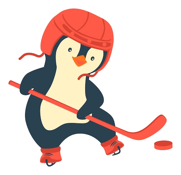 Pinguin spielen im winter eishockey. kinderhockey. kindersportkonzept.
