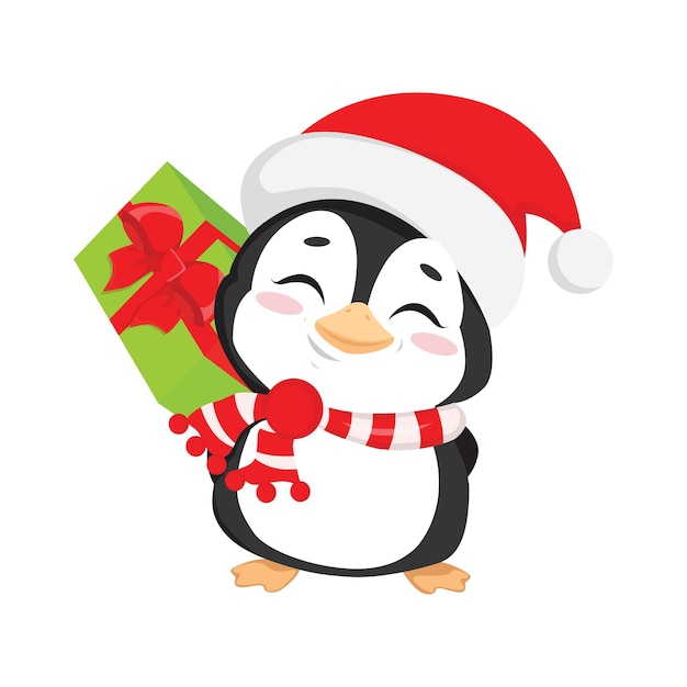 Pinguin-Weihnachtsfiguren mit Geschenkvektor isoliert auf weißem Hintergrund.