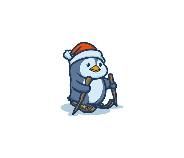 Vektor pinguine in weihnachtsmannshüten, ski-maskottchen