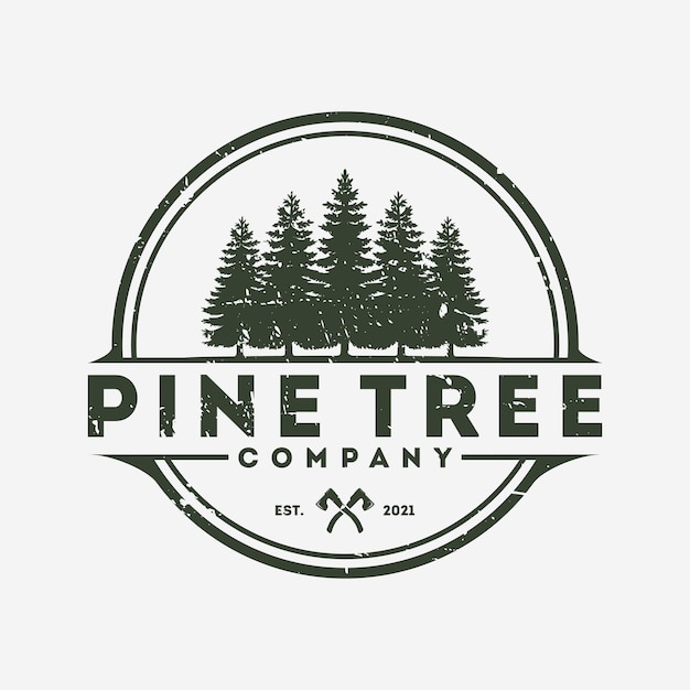 Pinien-logo-design. vintage-stil, rustikales retro, designvorlage, vektorillustration.