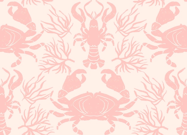 Vektor pink krabben nahtlos handgezeichnetes muster