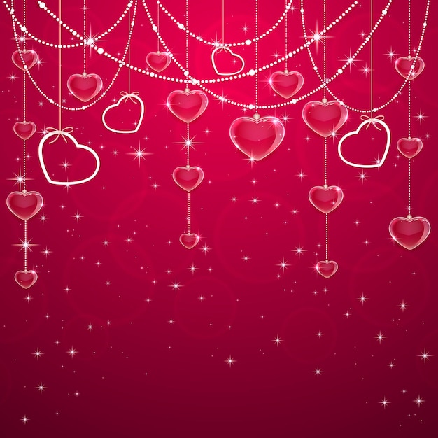 Pink Valentines Hintergrund mit Herzen und dekorativen Elementen, Illustration.