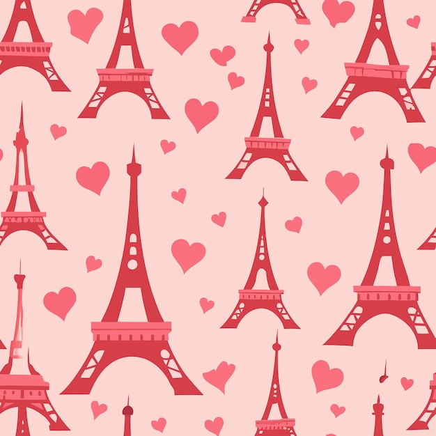 Pinker Eiffelturm in Paris nahtloses Vektor-Wiederholungsmuster