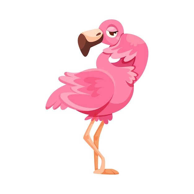 Pinker flamingo-charakter mit langem hals und beinen vektorillustration