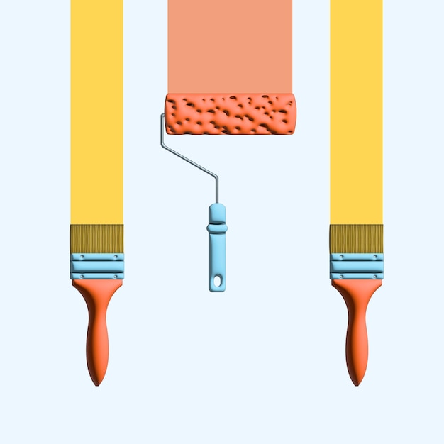 Pinsel- oder rollenmalereiwand 3d-illustration