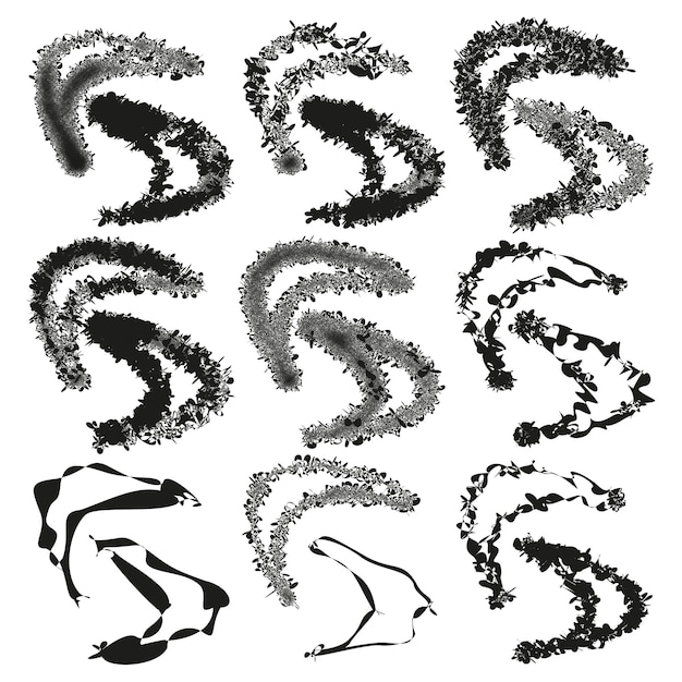 Pinselstreichvektor Kurvefarbe Formen Grunge schwarze Textur Abstrakt weißer Hintergrund