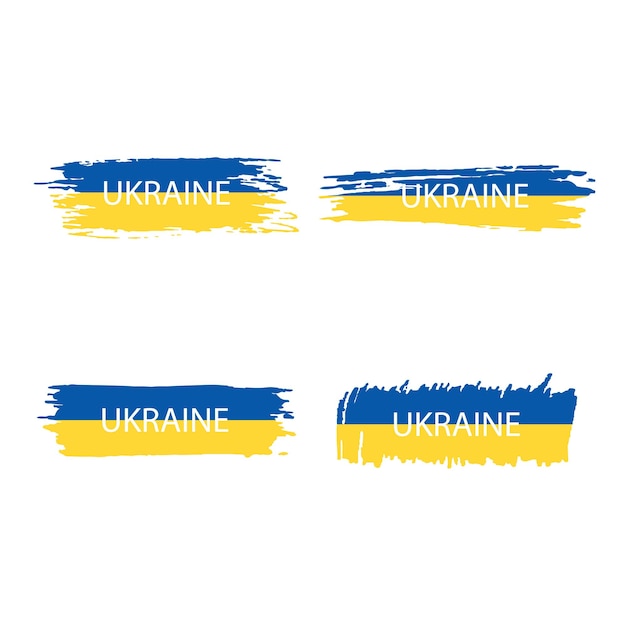 Pinselstriche der ukrainischen flagge auf weißem hintergrund mit der aufschrift ukraine